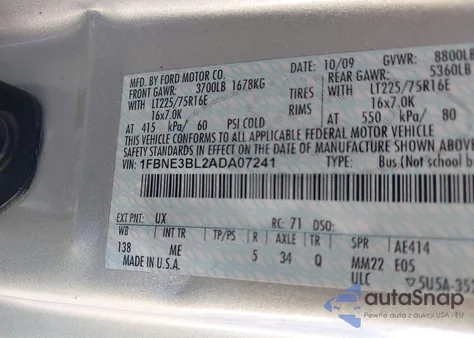 2010 Ford E-350 Super Duty Xl/Xlt from USA, damaged, VIN 1FBNE3BL2ADA07241